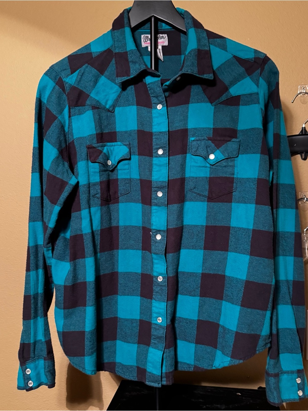 Wrangler Prairie Summit Women’s XL Turquoise Buffalo Plaid Pearl Snap Western - Picture 2 of 6
